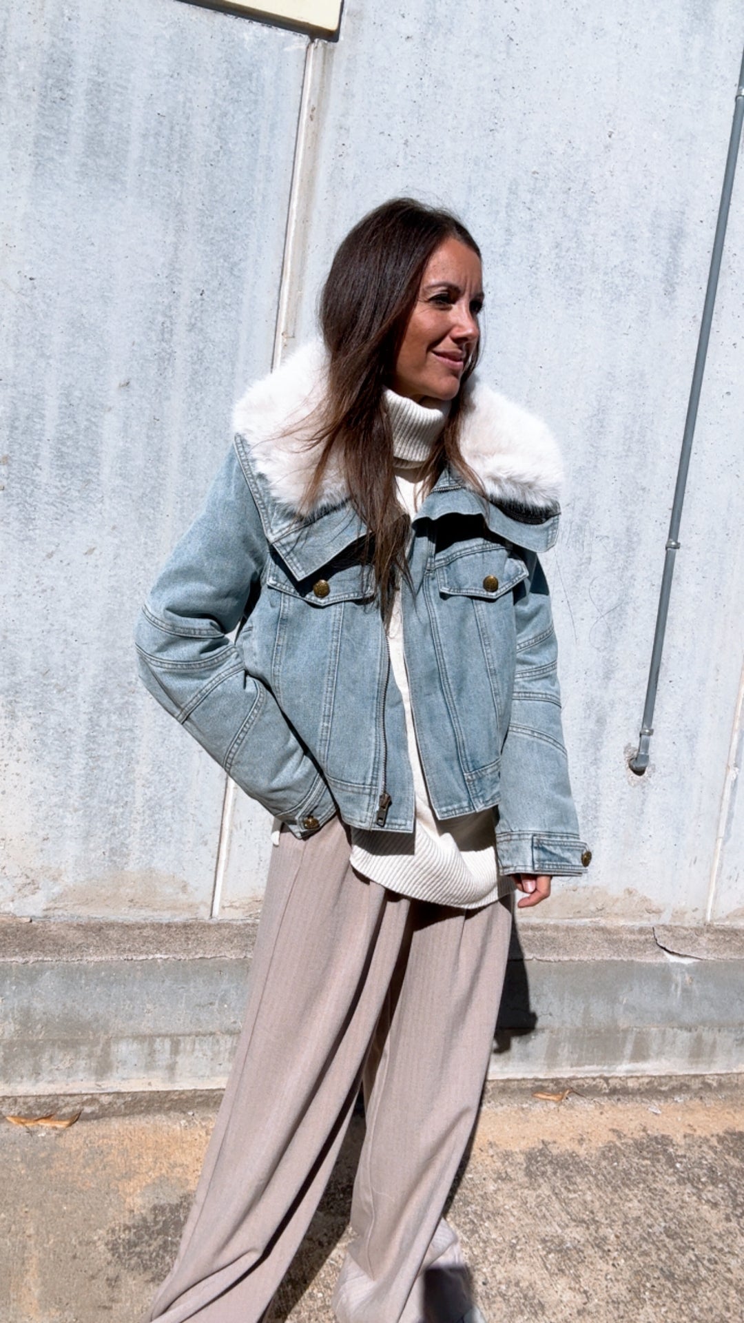 Chaqueta Acolchada Chaqueta Vaquera Mujer Con Pelo Blanco Puffer